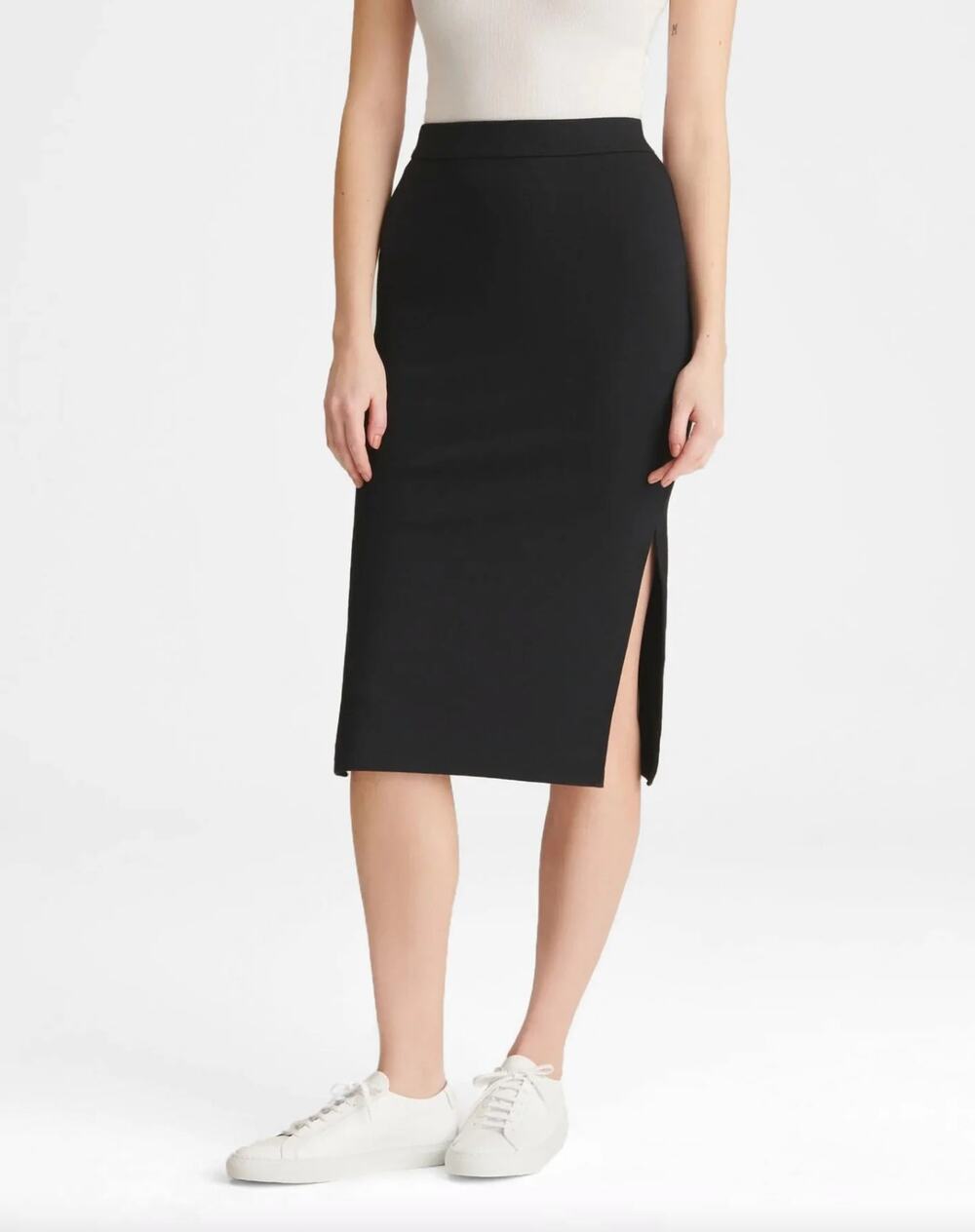 Naadam Modal Cashmere Pencil Knee Length Skirt Black Women's Small Minimalist